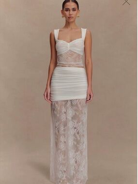 Guinevere Lace And Mesh Maxi Skirt - Ivory